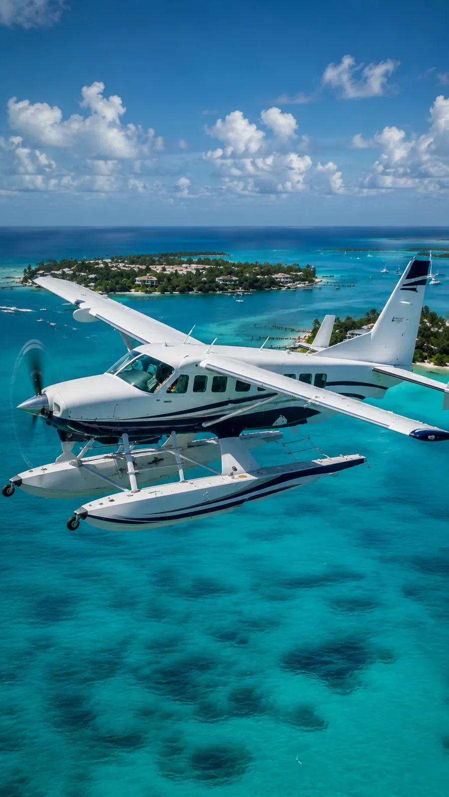 A seaplane on floats on calm water