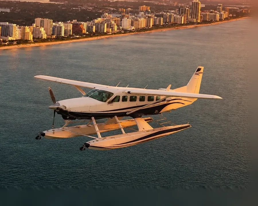 Sunset flight along the coast of Miami and the Keys
