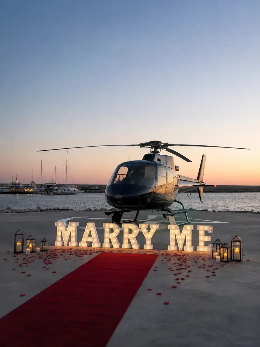 Proposal flight by helicopter over the water